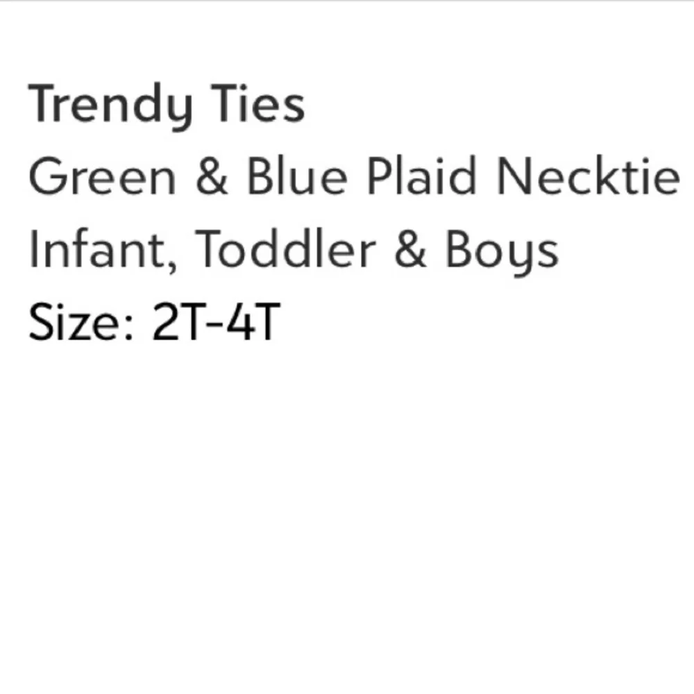 Trendy Ties Green & Blue Plaid Necktie. Size: 2T-4T